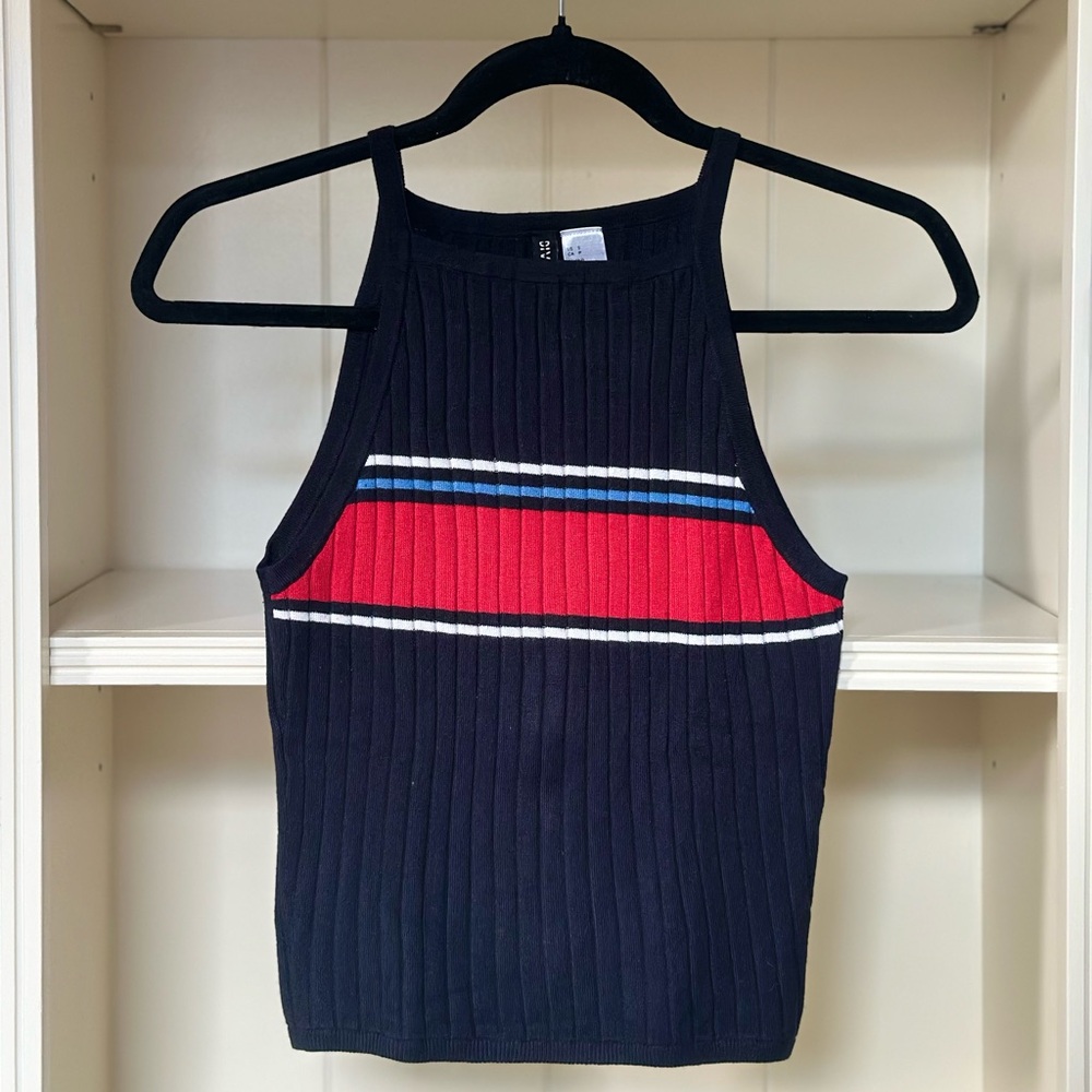 H&M Black Tank Top with Red and Blue Stripes